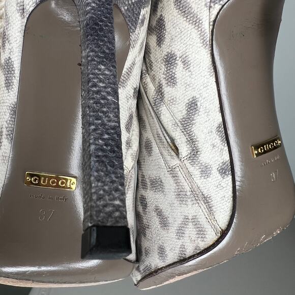 Gucci Gloria Snake Print Leather Pointed Ankle Booties Size 37 - Picture 8 of 11